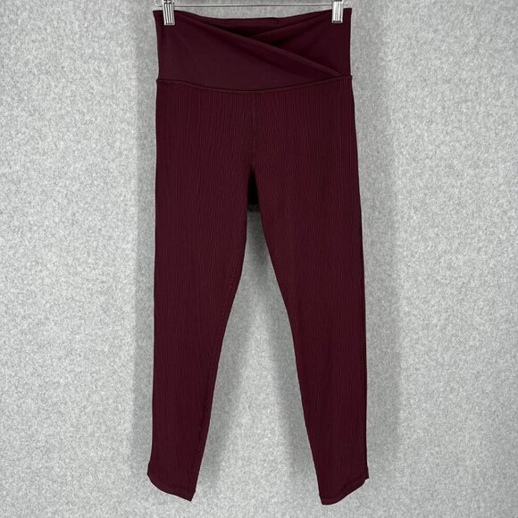 Athleta Elation Crossover Rib 7/8 Tight Size S Maroon Plum Purple Athletic Gym - Picture 1 of 14